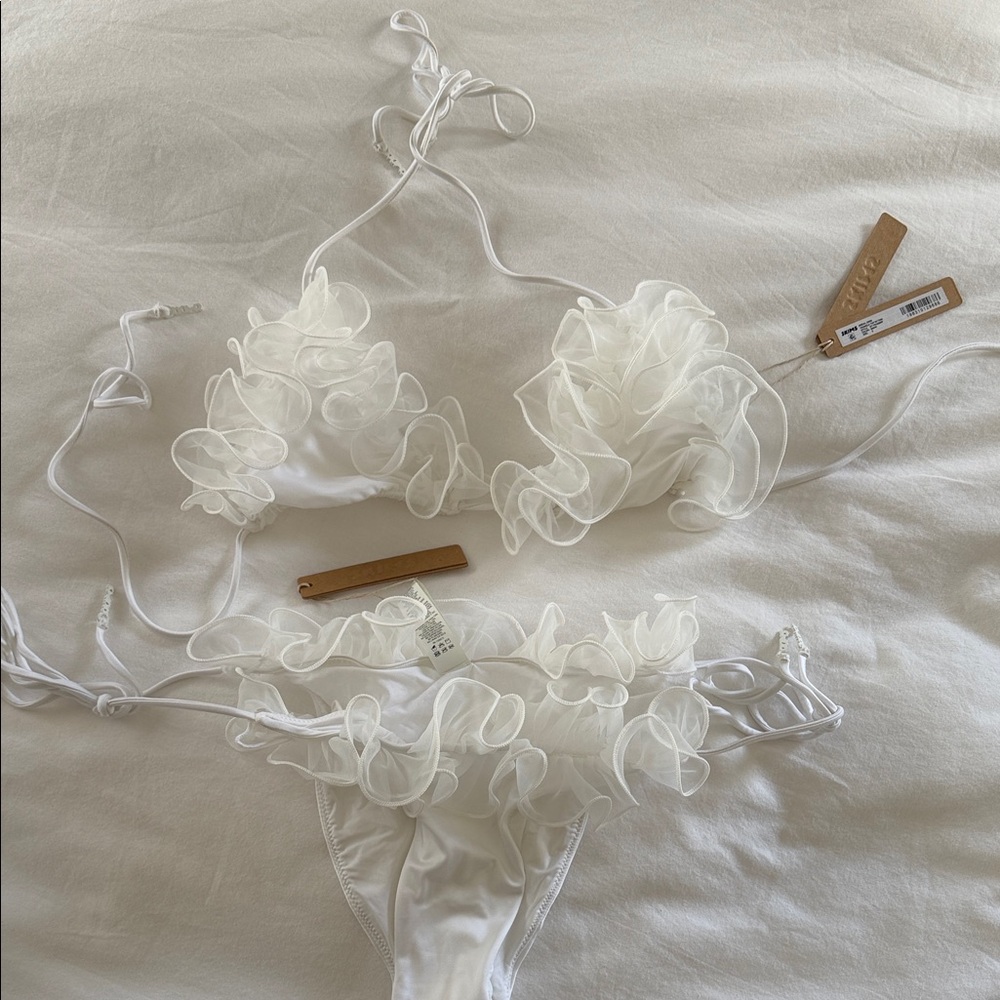 Skims bridal White Ruffled Bikini Set new with tags
